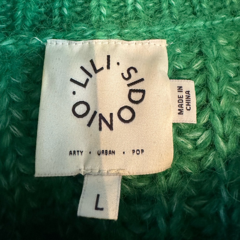 Anthropologie Lili Sidonio Fuzzy Sweater L Chunky Indie Kelly Green Oversized - Picture 4 of 6